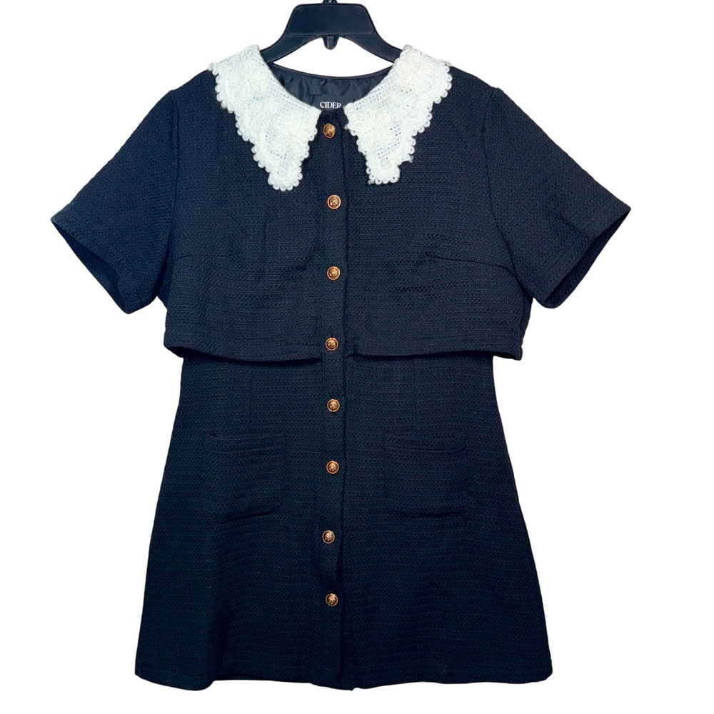 Cider Black Peter Pan Collar Mini Dress Coquette Dark Academia Large